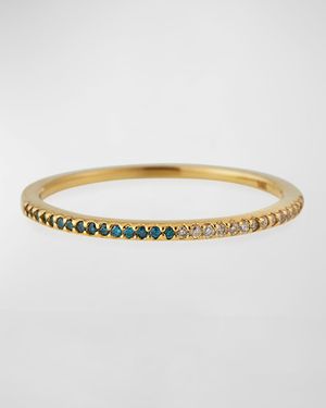 14k Yellow Gold Halfway Blue & White Diamond Ring, Size 7