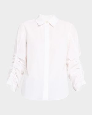 Pleated-Sleeve Cotton Shirt