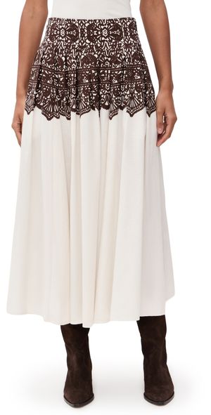THE GREAT. The Regency Skirt Cream With Western Lace Print 2