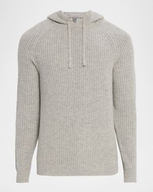 Men's Ribbed Wool and Cashmere Knit Hoodie