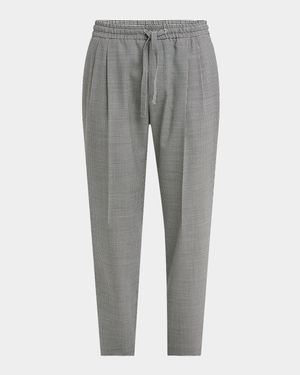 Men's Micro-Houndstooth Pleated Drawstring Pants