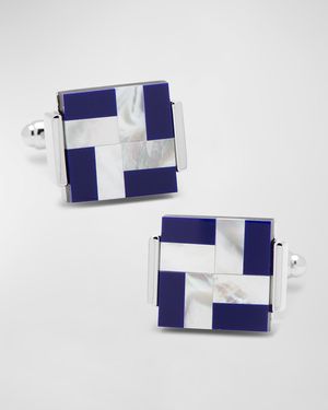 Men's Mother-of-Pearl and Blue Lapis Windmill Square Cufflinks