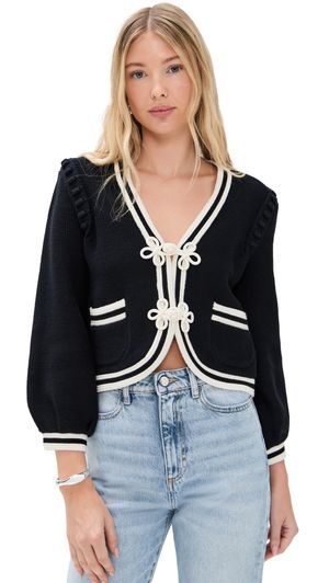 L'AGENCE Kaito Cropped Cardigan Black/Ivory S