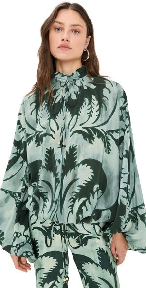 F. R.S For Restless Sleepers Archilo Top Dark Green Background Damask S