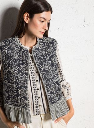 Maison Hotel - Veste col rond en coton - Taille L - Noir
