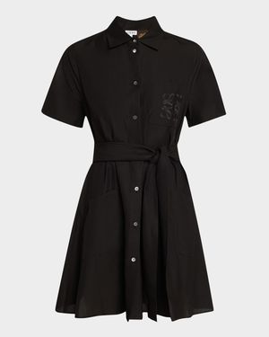 Anagram Pocket Short-Sleeve Belted Mini Shirtdress
