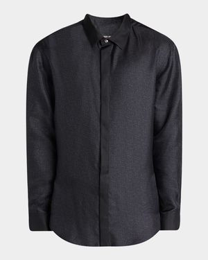 Men's Silk Twill Micro-Diagonal Placket Dress Shirt