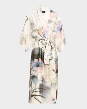 Hiyaku Floral-Print Charmeuse Robe