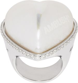 AMBUSH Silver Large Pearl Heart Ring