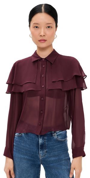 FRAME The Silk Cape Blouse Cabernet XS