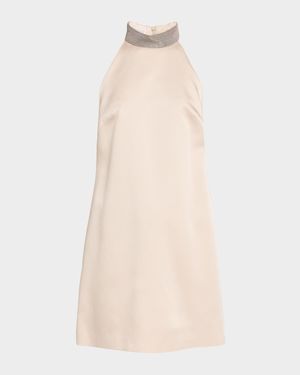 Satin Cady A-Line Dress with Precious Monili Collar