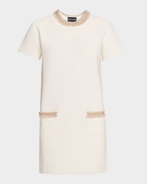 Fringe-Trim Ottoman Ribbed Mini Dress