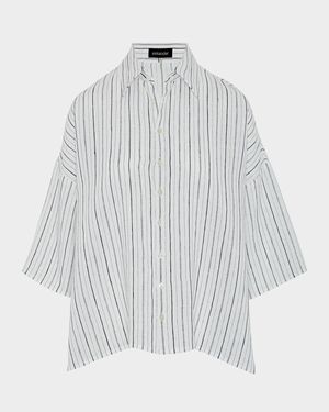 Sloped-Shoulder Wide A-Line Short-Sleeve Shirt With Collar (Mid Length)