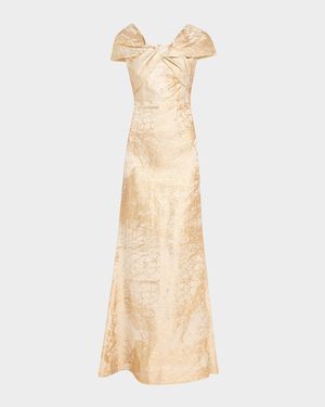 Twist-Front Metallic Jacquard Gown