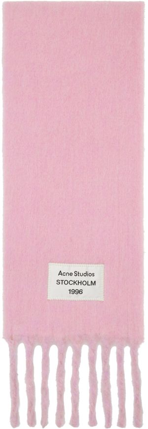 Acne Studios Pink & Purple Logo Label Fringed Scarf
