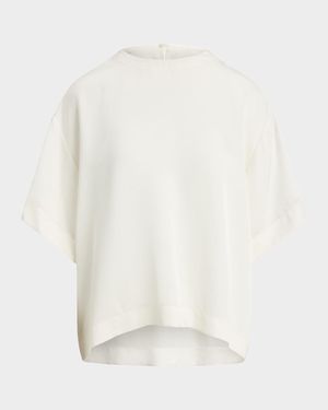 Elbow-Sleeve Crepe Back Satin Tee