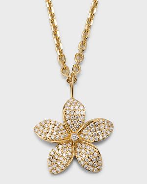 Large Plumeria Charm on Diamond Cut Cable Chain Necklace, 20"L