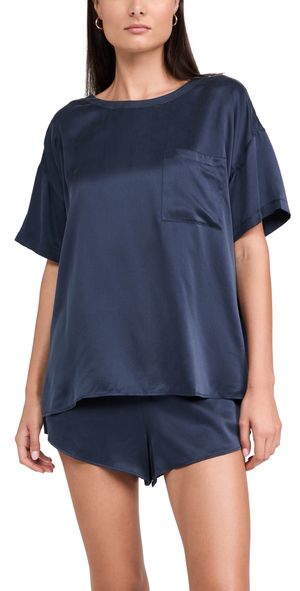 Lunya Washable Silk Tee Shorts Set Deep Blue XS