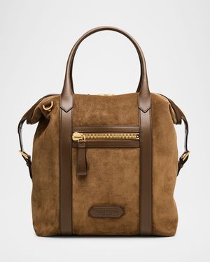 Men's Suede and Leather Side-Buckle Tote Bag