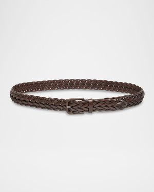 Men's Covered-Buckle Braided Leather Belt