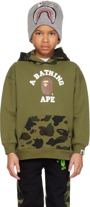 BAPE Enfant | Pull à capuche vert à motif 1st Camo et à logo de style collégial