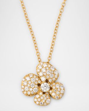 18K Yellow Gold Flower Pendant Necklace with Diamonds