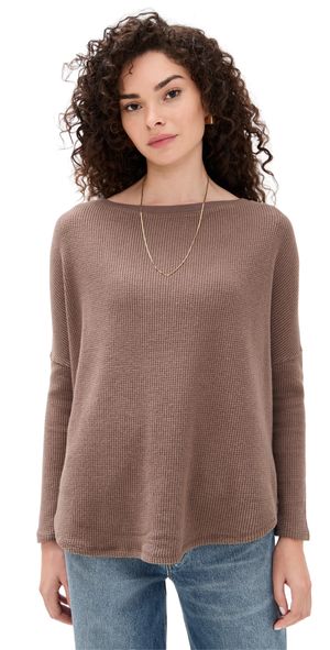 Free People Latte Blues Thermal Shirt Leafless Tree XL