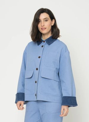Ekyog - Veste droite à col côtelé velours - Taille L - Bleu