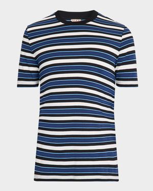 Men's Horizontal Multi-Stripe Cotton Crewneck T-Shirt