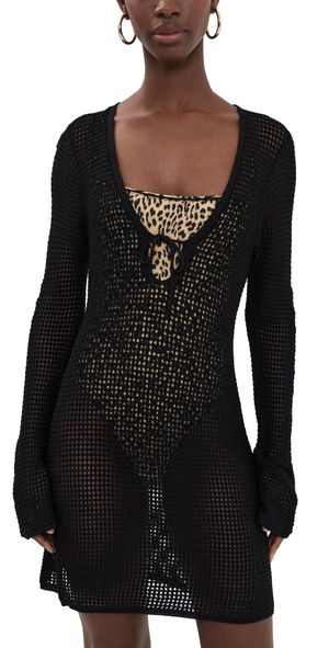 Good American Crochet Mini Dress Black001 S