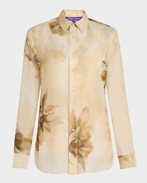 Adrienne Siena Floral Silk Button-Down Shirt