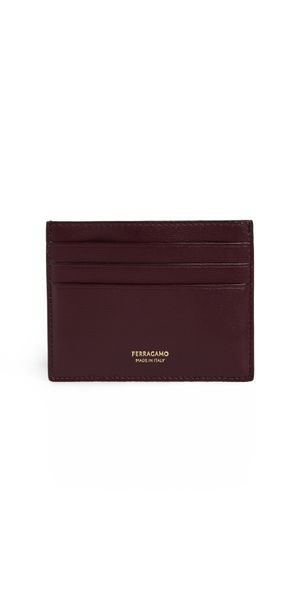 FERRAGAMO Florence Classic Leather Card Case Dark Barol One Size