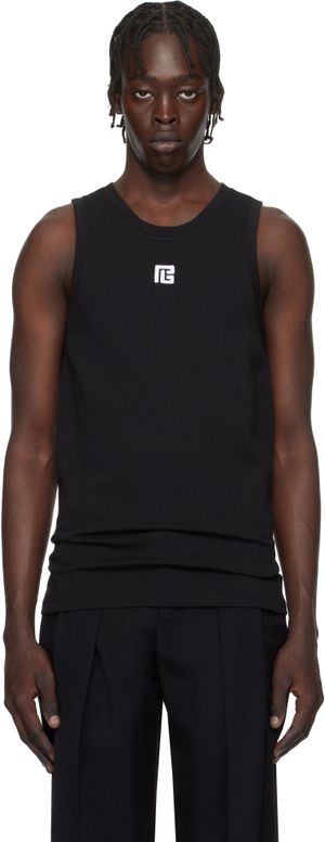 Balmain Black 'PB' Embroidered Tank Top