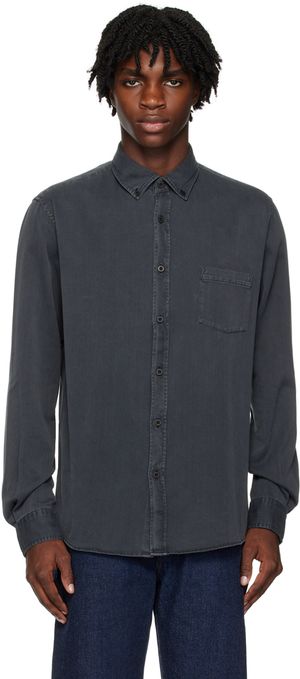 Sunspel Chemise grise en denim à poche