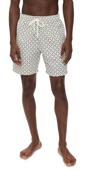 Frescobol Carioca Santos Lotus Print Swim Shorts 7 Ivory & Evergreen L
