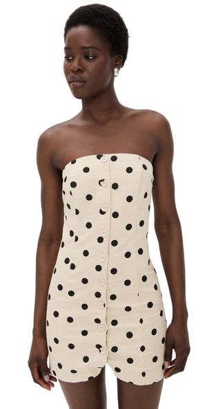 endless rose Polka Dot Linen Strapless Dress Sand/Black XL