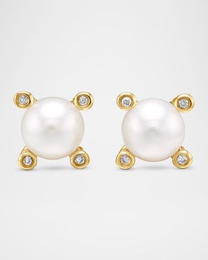 Cable Collectibles Stud Earrings with Diamonds and Pearl in 18K Gold, 7mm