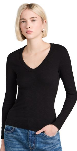 Enza Costa Textured Rib Top Black S