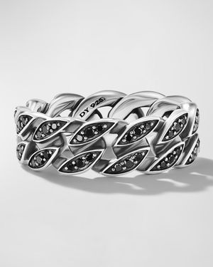 Men's Curb Chain Ring in Silver with Diamonds, 8mm