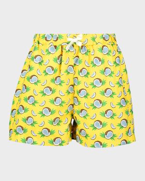 Boy's Coconut-Print Swim Shorts, Size 2-10