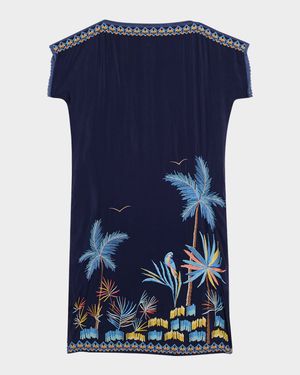 Palm Beach Embroidered Midi Shift Dress