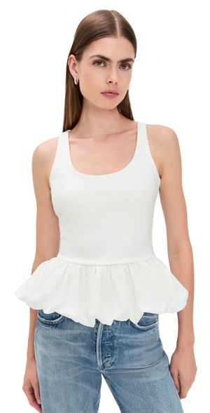 endless rose Scoop Neck Bubble Peplum Top White XS