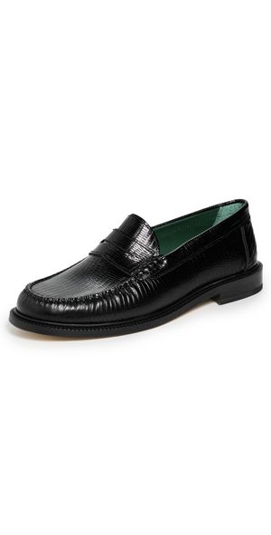 Vinny's Yardee Embossed Moccasin Loafers Black Lizard Leather 43
