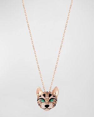 Pink Gold Fuzzy, the Leopard Pendant Necklace with Diamonds and Emeralds