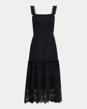 Mona Square-Neck Lace Midi Dress
