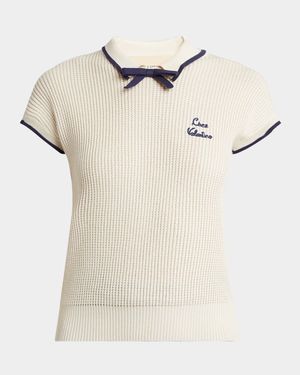 Bow Short-Sleeve Polo Sweater