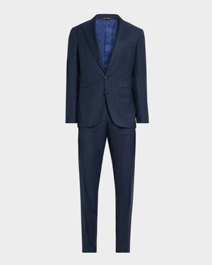 Men's Denim Effect Wool Peak Lapel Suit