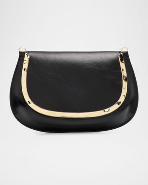 Logan Metal-Trim Shiny Leather Crossbody Bag