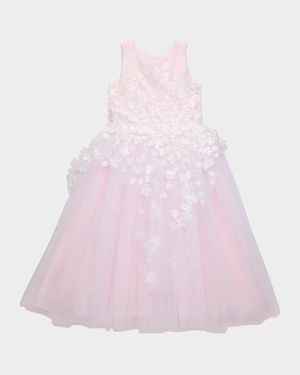 Girl's Lauren 3D Flower Embellished Tulle Dress, Size 2-12