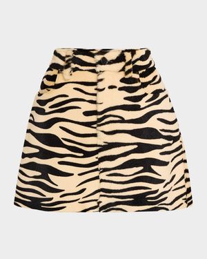 Tiger-Print Shearling Mini Skirt